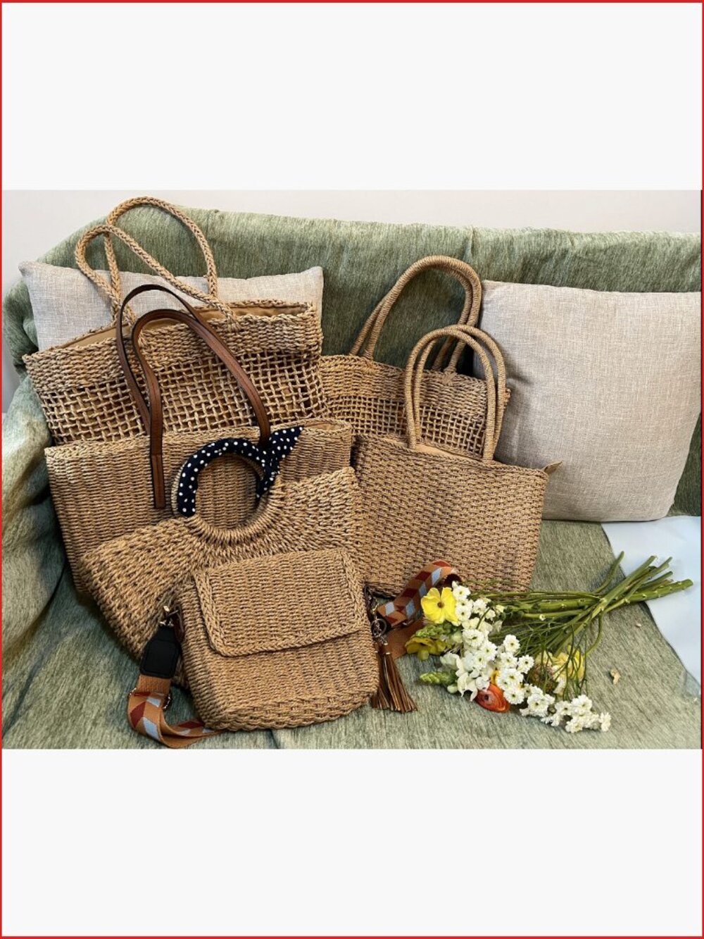 M Size Straw Tote Bag Woven Handmade Shoulder Bag Handbag - Picture 7 of 7